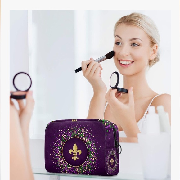 Purple and Gold Fleur-de-Lis Cosmetic Bag - Picture 5 of 7